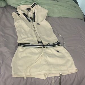 White Sleeveless Dress with Black Accents